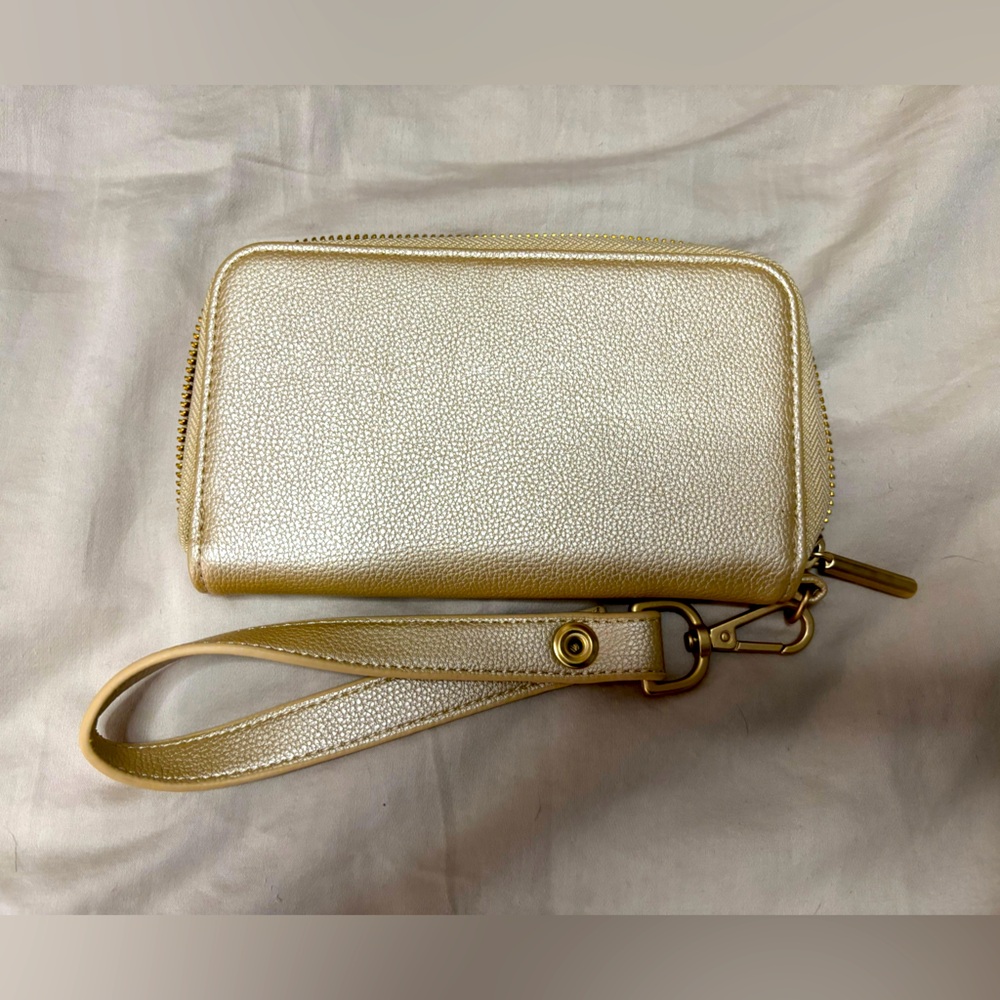 Thirty-One Metallic Gold Slim Wallet with Wristlet Strap